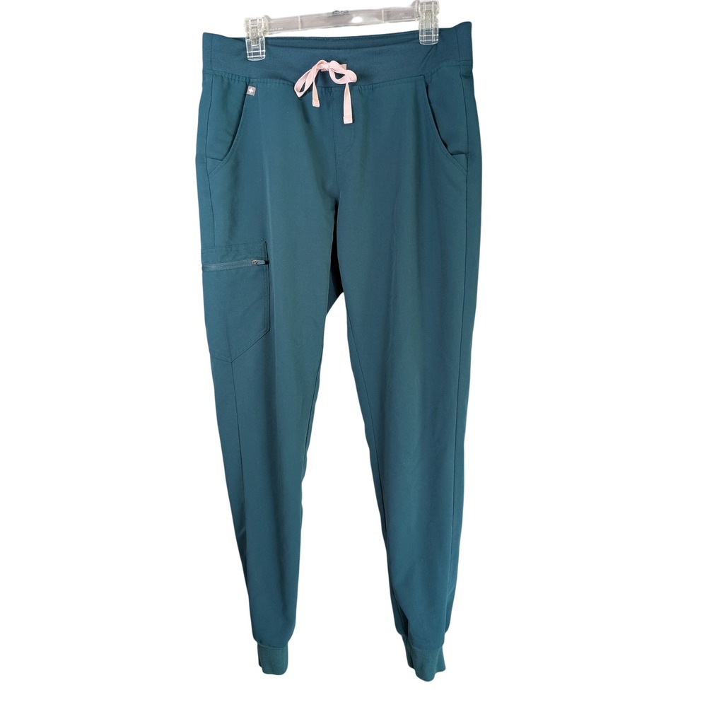 FIGS Zamora Jogger Scrub Pants Womens M Tall Teal Green Pink Drawstring